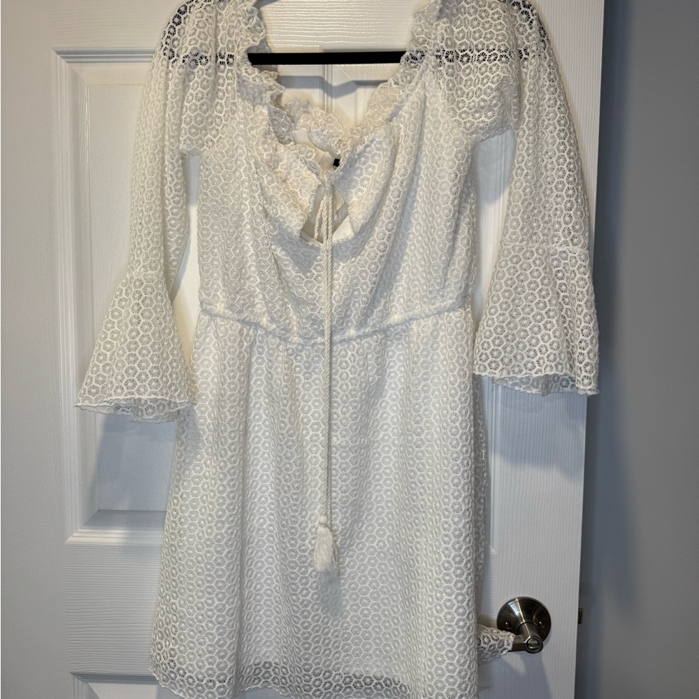 White Lace Bell Sleeve Dress